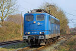 EGP Lok 151 118 des Kreidezuges bei Rangierarbeiten auf dem Bahnhof Lancken.