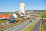 192 102 EGP mit einem ARS-Altmann Autotransportzug bei Karlstadt Richtung Würzburg, 12.10.2019