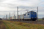 151 118 der EGP führte am 15.12.21 einen Containerzug durch Braschwitz Richtung Magdeburg.