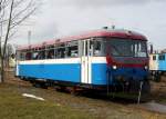 EGP-VT 798 667-1 stand als RB 74 Pritzwalk-Meyenburg vor dem Eisenbahnromantik Hotel in Meyenburg.06.04.2013