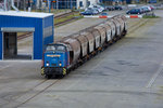 V 60 der EG-Potsdam bei Rangierarbeiten mit Uagps Wagen im Fährhafen Mukran.