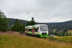 VT117 fährt bei Lauscha bergaufwärts Richtung Neuhaus am Rennsteig.