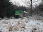 Am 23.12.09 schob die LISA 2, EB 22 die leeren franzsischen Getreidewagen von Bad Langensalza Ost zum Hauptbahnhof, um dann nach Erfurt Hbf zu fahren.Schnee gibt es selten.