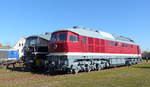 EBS 232 083-6 und MEG 132 010-0 am 13.10.2018 beim Eisenbahnfest im Eisenbahnmuseum Weimar.