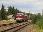 132 193-2 und V 200 507 (EBS) fuhren am 16.08.22 durch Pößneck oberer Bahnhof nach Chemnitz.