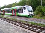 EIB VT 009 im Bahnhof Nebra. Er pendelte als Sonderzug zum Winzerfest in Freyburg zwischen Artern und Nebra auf dem nicht mehr regelmig befahrenen Teil der Unstrutbahn; 08.09.2007