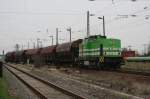 Lok 20 mit Tads-Wagenzug bei der Ausfahrt aus Industriebahnhof Erfurt Ost, Richtung EF Hauptbahnhof (10.04.2006)