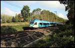 Eurobahn ET 9.04 hat hier gerade am 5.10.2019 um 11.31 Uhr Hasbergen verlassen und ist auf dem Weg nach Münster in Westfalen.