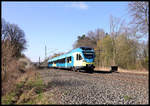 Eurobahn ET 8.01 verlässt hier am 13.04.2021 um 9.32 Uhr auf der Fahrt nach Osnabrück den Haltepunkt Natrup Hagen.