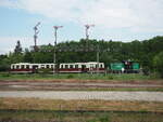 363 146 der  Flex Bahndienstleistungen GmbH  zieht 479 006 und einen Beiwagen der BR 879 von Müncheberg (Mark) nach Buckow (Mark).