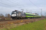 182 510 beförderte am 29.01.23 den FLX 1243 nach Basel durch Gräfenhainichen Richtung Halle(S).