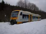 RegioShuttle RS 1 VT 3.01 (neu 650 055) der Freiberger Eisenbahn in Holzhau (Jan 2009)