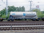 Ein Zementsilowagen , Eigentümer GATX, Wagennummer 37 TEN RIV 80 D-GATXD 9327 252-4 Uacns. Beheimatet im Bahnhof Altenburg.  Aufgenommen 20.8.2016, Güterbahnhof Berlin Greifswalder Str.