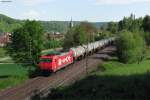 HGK 185 587-3 mit einem lzug Richtung Karlsruhe. Aufgenommen am 14.05.2013 bei Bilfingen.