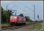 185 632  + 185 630 beide angehörig der Häfen und Güterverkehr Köln AG (HGK) sind am 1.8.14 LZ auf der Rheinbahn unterwegs in Richtung Karlsruhe.