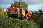 V160.6 der Hvle an der zweiten Hlfte eines Ganzzuges im Bf Stralsund/Rgendamm am 09.10.09