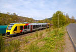   Der VT 507 (95 80 1648 107-8 D-HEB / 95 80 1648 607-7 D-HEB) ein Alstom Coradia LINT 41 der neuen Generation / neue Kopfform der HLB (Hessische Landesbahn GmbH) fährt am 24.04.2017, als RB 96