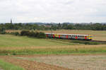 HLB-Garnitur (aufgrund der Entfernung sind die Fahrzeugnummern unbekannt)
unterwegs als HLB 24339 von Grävenwiesbach nach Bad Homburg.
Fotografiert am 5. September 2016 zwischen Seulberg und Bad Homburg.