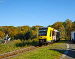   Der VT 504 (95 80 1648 104-5 D-HEB / 95 80 1648 604-4 D-HEB) ein Alstom Coradia LINT 41 der neuen Generation / neue Kopfform der HLB (Hessische Landesbahn GmbH) fährt am 14.05.2017, als RB 96