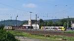 Bahnhof Dillenburg am 05.06.18 von NO: HLB VT 503 (1648 103/603) als RB 95 (61862)  Sieg-Dill-Bahn  Dillenburg - Siegen Hbf verlässt den Bahnhof.