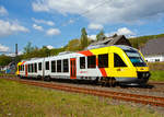   Der VT 267 (95 80 0648 167-4 D-HEB / 95 80 0648 667-3 D-HEB) ein Alstom Coradia LINT 41 der HLB (Hessische Landesbahn), hat am 29.04.2019 den Bf Brachbach/Sieg verlassen und fährt als RB 93