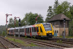 Ein Tfz Br 648 VT 717 bei den Ausfahrsignalen Bahnhof Weilburg.