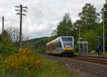   Der Stadler GTW 2/6 - HLB 103 der Hessische Landesbahn (HLB) hat als Umlauf VEC 25762 (im Auftrag der vectus Verkehrsgesellschaft mbH) fährt am 12.05.2014 als RB 28 gerade den Bahnhof 