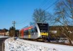   Der VT 126 ein Stadler GTW 2/6 der HLB (Hessische Landesbahn GmbH) am 28.12.2014 kurz vor dem Haltepunkt Obererbach (bei Altenkirchen/Westerwald).