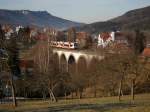 Zwei Regioshuttle der HzL sind am 28. Dezember 2006 auf dem Lautlinger Viadukt (KBS 766) unterwegs von Tbingen nach Aulendorf.