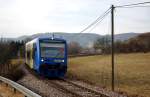 VT 44 ist auf der HzL-Stammstrecke (KBS 768) bei Veringenstadt auf dem Weg von Sigmaringen nach Hechingen.