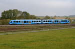 17.10.2021: Alstom Coradia iLint 654 101 im Freizeitverkehr auf der Zollern-Alb-Bahn 4 (KBS 767) zwischen Hechingen und Eyach.