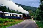 Am 22.07.1987, einem Regentag, dampfte Lok 64 289 EFZ besonders schön auf den Gleisen der Hohenzollerischen Landesbahn.