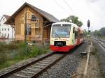 Ein Regioshuttle der HzL nach Trossingen Bahnhof, hier bei der Einfahrt in Trossingen Bahnhof.