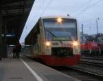 VT245 der HzL als HzL85868 (Zollhaus-Blumberg-Brunlingen Bahnhof) in Villingen  15.3.09