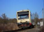 Am 20.2.14 war einer der beiden noch im alten Lack verkehrenden Triebwagen auf der KBS766 unterwegs.