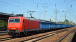 HSL mit  145 092-3  [NVR-Number: 91 80 6145 092-3 D-BRLL] und einem polnischen Ganzzug offener Drehgestellwagen mit Kohle beladen am 03.07.18 Bf. Flughafen Berlin-Schönefeld.