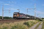 HSL Logistik 187 535 mit Autotransportzug in Richtung Wunstorf (Dedensen-Gümmer, 16.07.18).