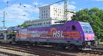 HSL Logistik GmbH mit der akiem  186 383-6  [NVR-Nummer: 91 80 6186 383-6 D-AKIEM] und einem PKW-Transportzug (Mercedes Benz PKW aus Tschechien) am 03.07.19 Durchfahrt Dresden Hauptbahnhof.