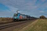 HSL Bombardier Traxx 186 381-0 mit Autotransportwagen in Altheim bei Dieburg am 20.03.21