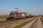 Am Morgen des 23.03.2022 rollt 187 538-4 der @hsllogistik mit Kesselwagen durch Gragetopshof (bei Rostock) in Richtung Kavelstorf.