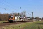 187 537-6 (HSL  ...gibt den Kindern das Kommando! ) mit ihrem voll beladenen Toyota-Autozug bei Hamm Pelkum, 8. März 2025