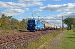 Mit dem Ammoniakzug nach WB-Piesteritz am Haken rollt 192 003 der Infra Leuna am 04.10.20 durch Greppin Richtung Dessau.