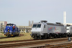 Rheincargo 145 086 und Infraleuna 602 begegneten sich anlässlich des Tags der offenen Tür im Chemiepark Leuna.