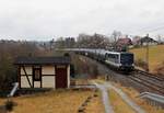 155 048-6 (IntEgro) zu sehen am 14.03.18 mit einem Kesselzug in Jößnitz/V.