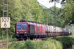 IGE 482 046-0 mit BLC 120 201-9 und 120 119-3 am BÜ km 107,566 Deininghauser Weg in Castrop-Rauxel 11.7.2024