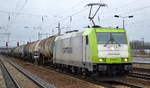 Captrain/ITL 185 650-9 mit Kesselwagenzug (Dieselkraftstoff) am 03.02.18 Bf. Flughafen Berlin-Schönefeld.