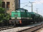 106 001 der ITL mit Schotterzug Richtung Dresden-Altstadt unterwegs.25.05.07