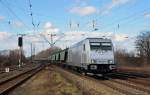 Mit der noch glänzenden 285 119 fuhr ITL am 22.02.14 einen Getreidezug durch Leipzig-Thekla Richtung Engelsdorf.