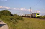 185 543-6 Captrain Deutschland GmbH fr ITL - Eisenbahngesellschaft mbH mit einem Kesselzug  Dieselkraftstoff oder Gasl oder Heizl (leicht)  in Stendal und fuhr in Richtung Salzwedel weiter. 31.05.2014