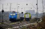 ITL 185 CL-004 und ein unerkannter Captrain-Diesel stehen in Düsseldorf-Rath abgestellt am heutigen 14.2.2016